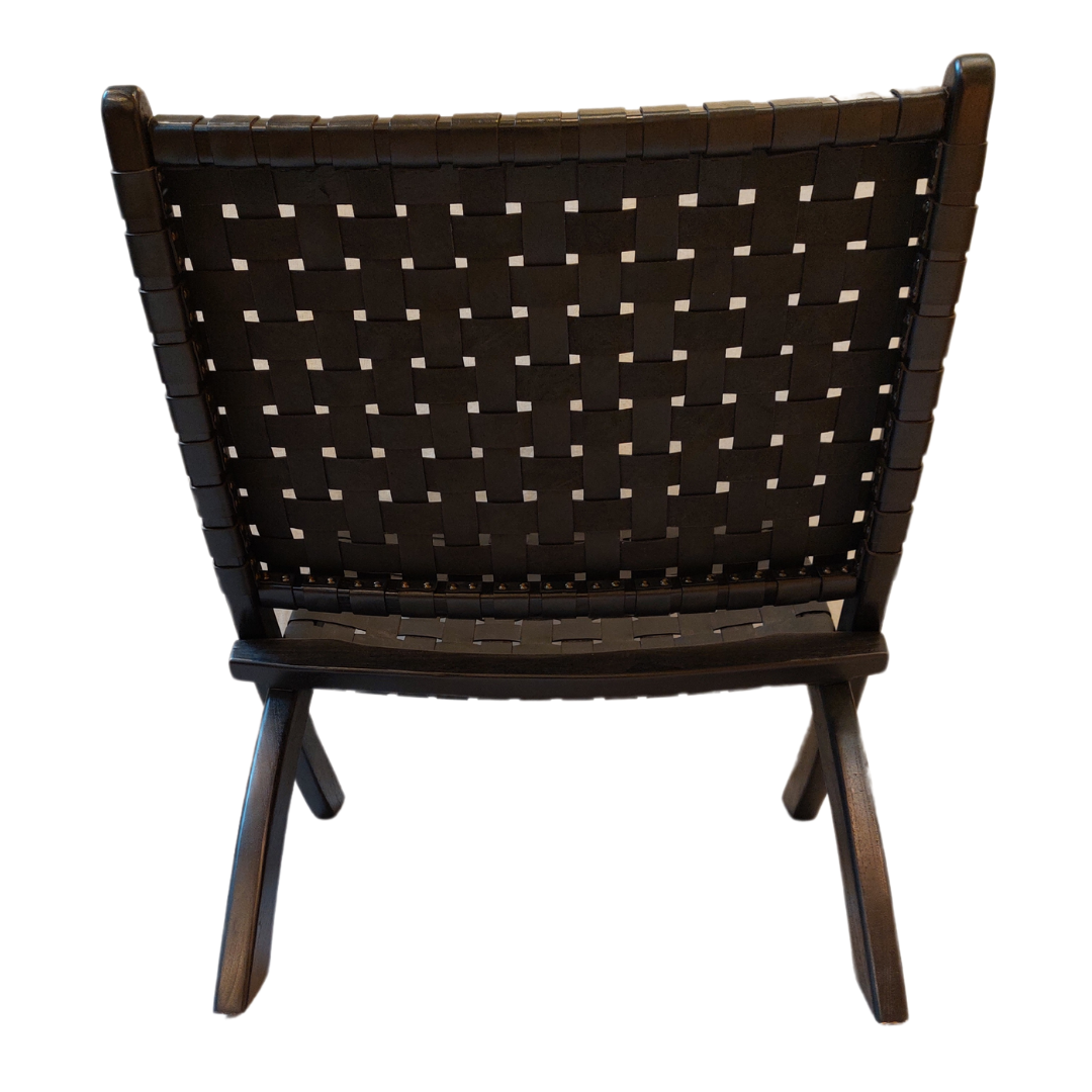 Leather Teak Wood Folding Chair