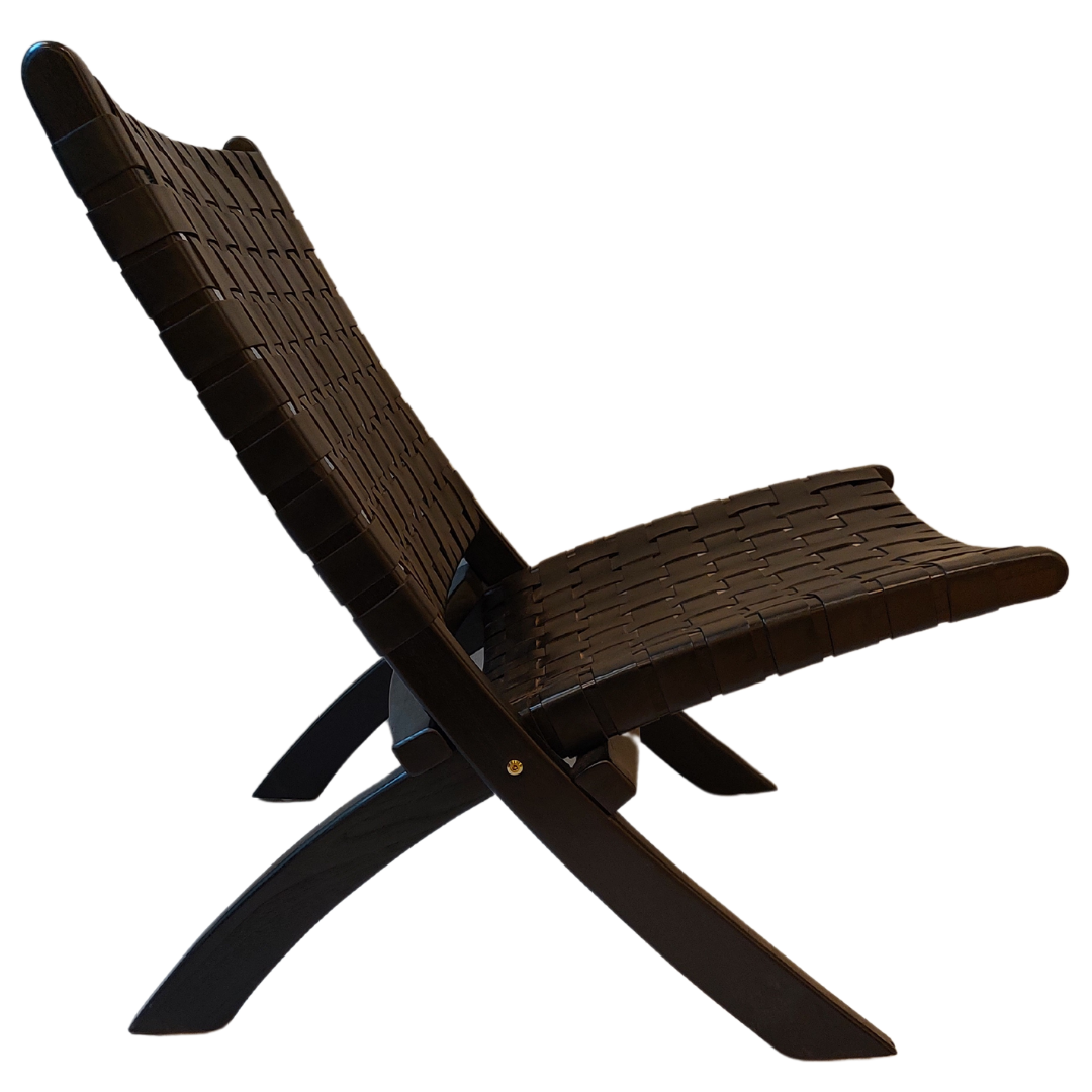 Leather Teak Wood Folding Chair