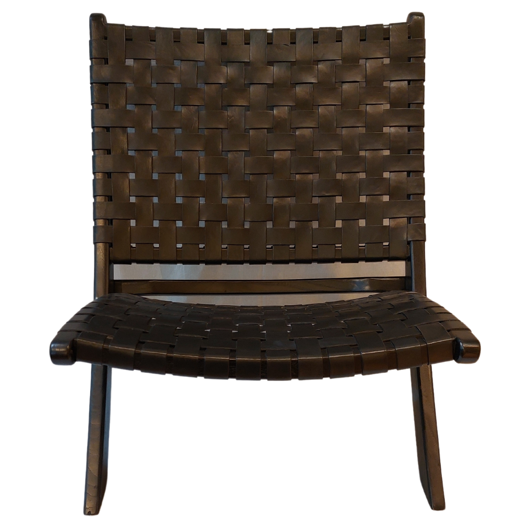 Leather Teak Wood Folding Chair