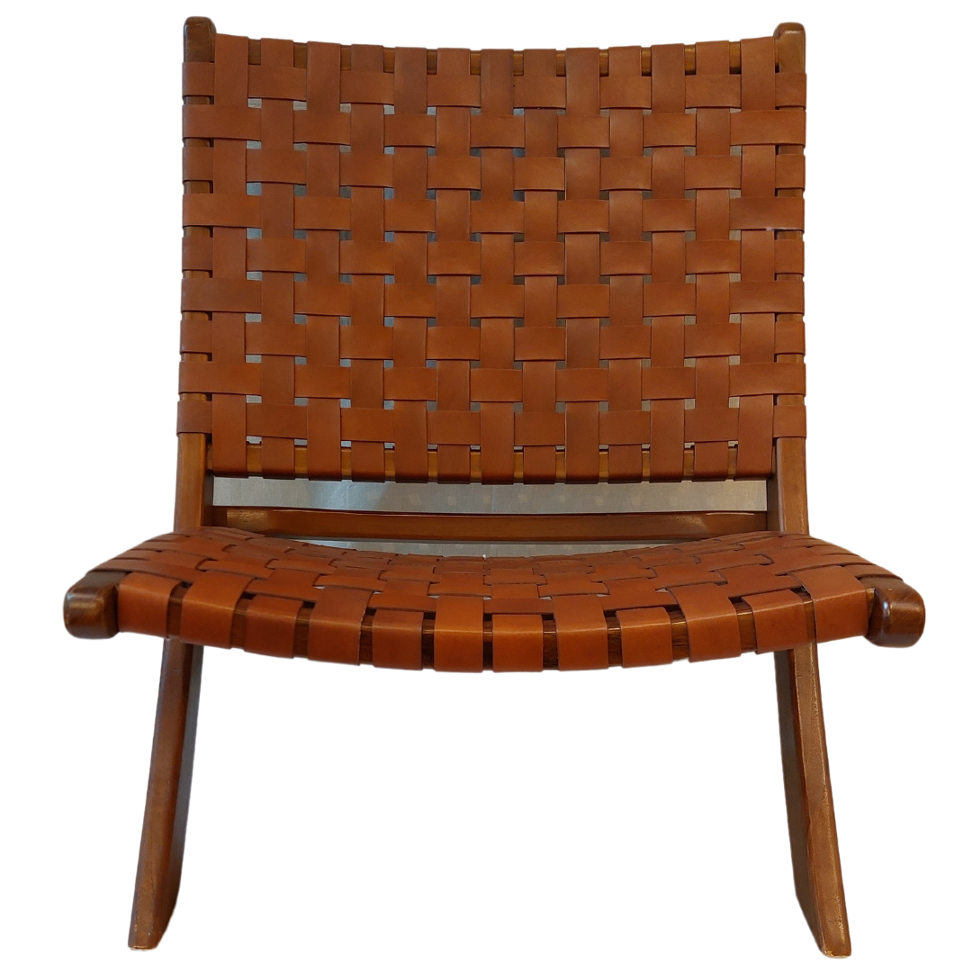 Leather Teak Wood Folding Chair