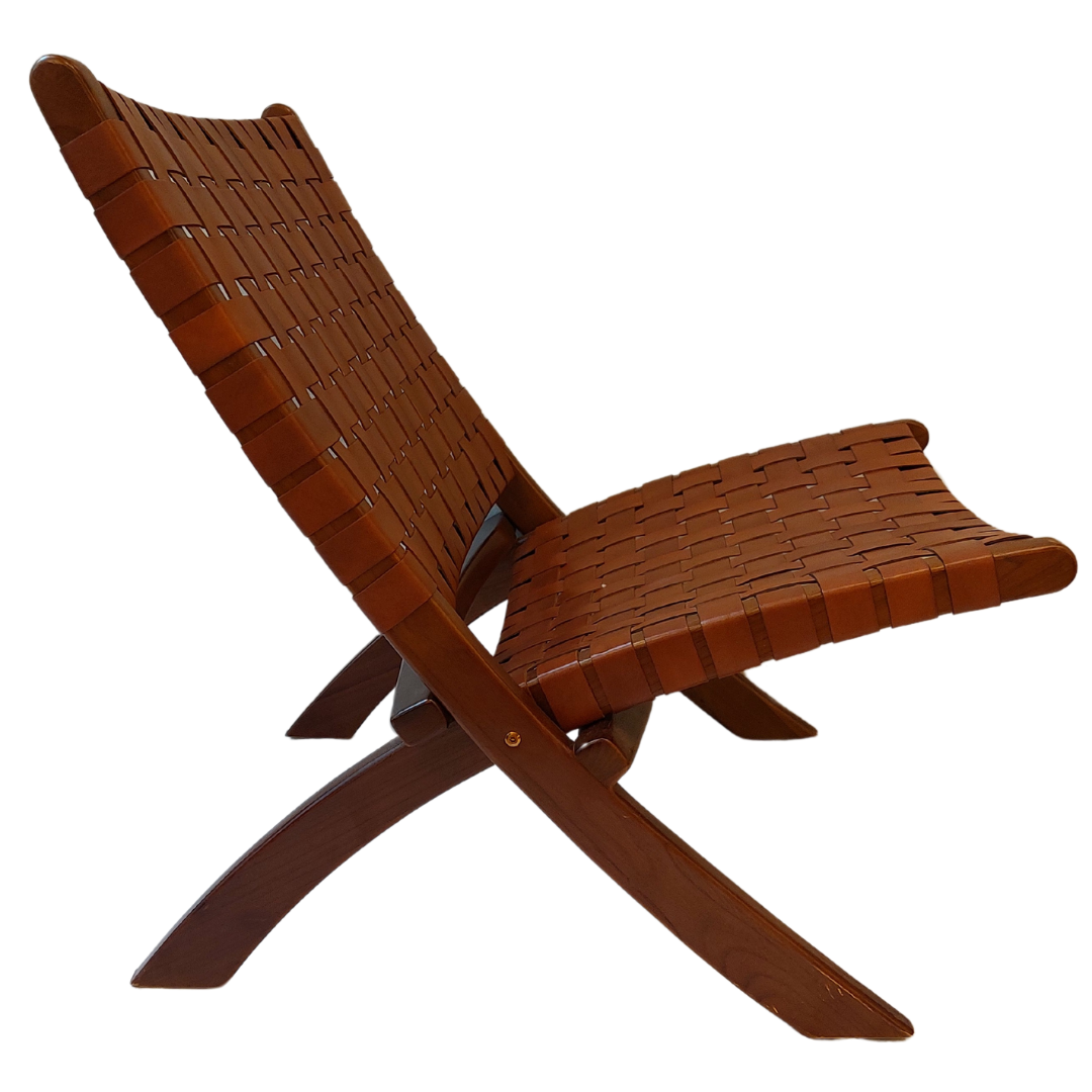 Leather Teak Wood Folding Chair