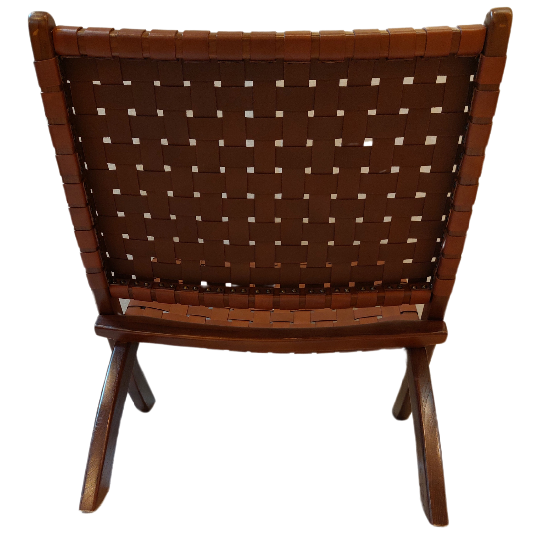 Leather Teak Wood Folding Chair