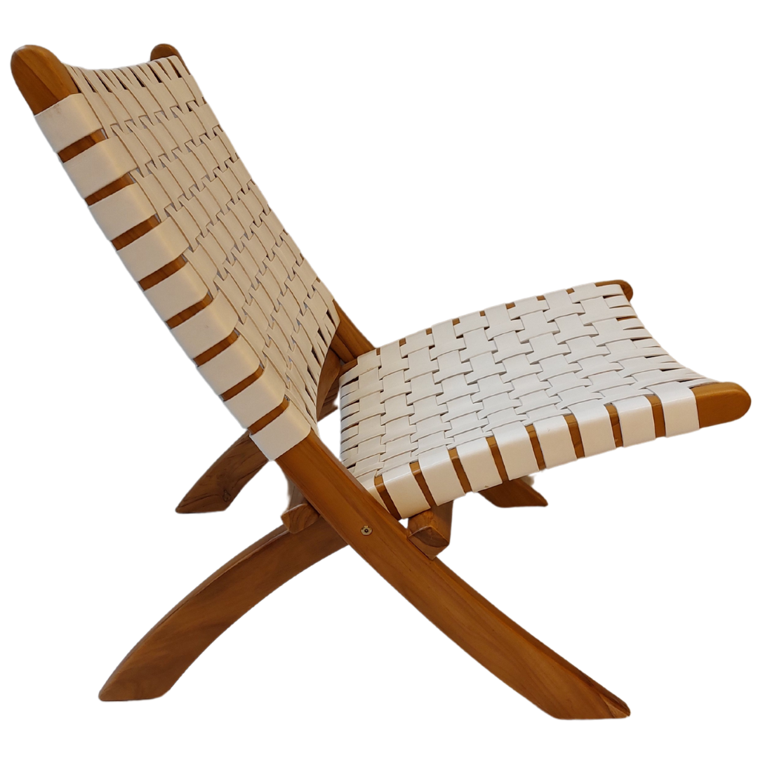 Leather Teak Wood Folding Chair