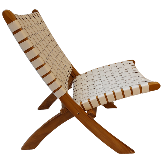 Leather Teak Wood Folding Chair