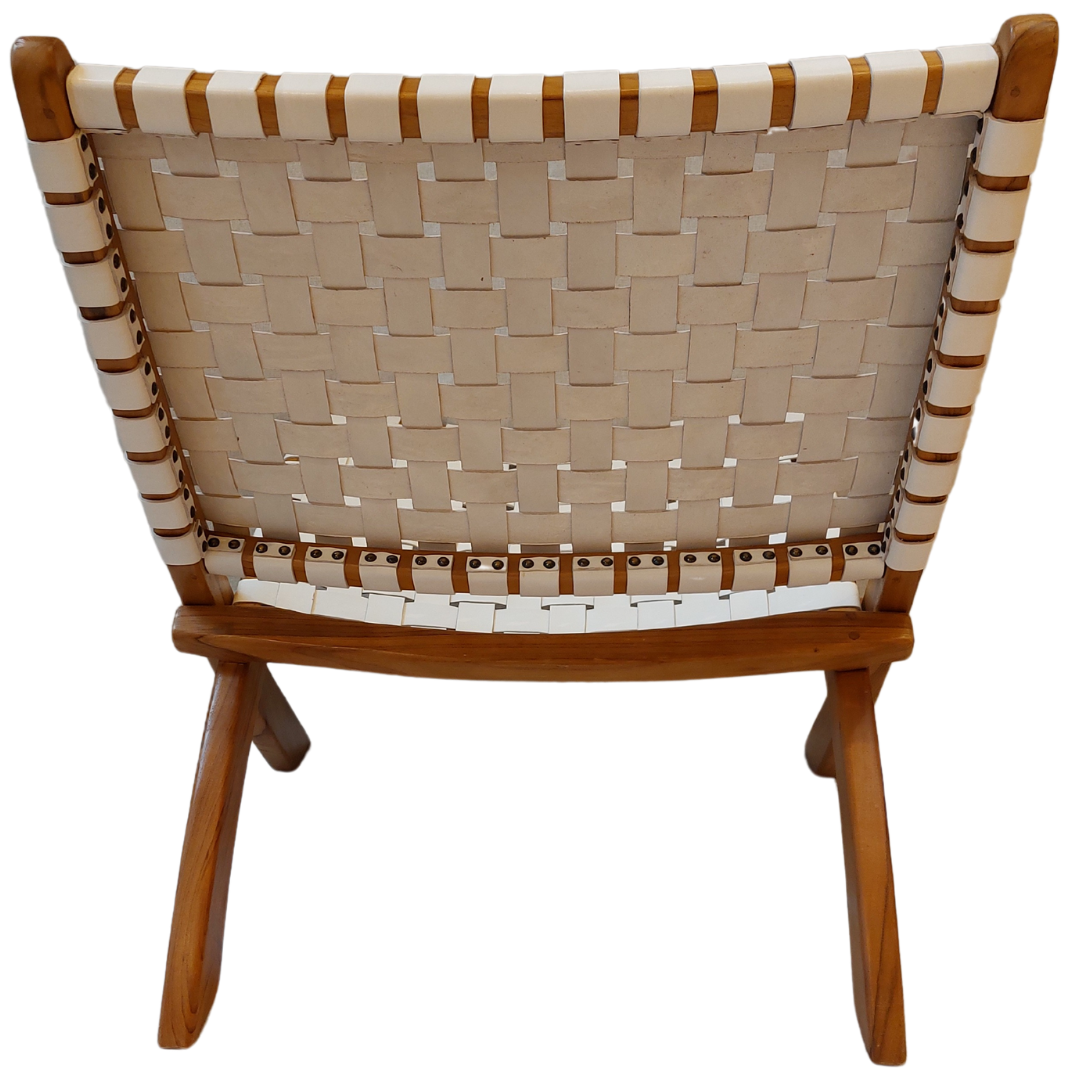 Leather Teak Wood Folding Chair