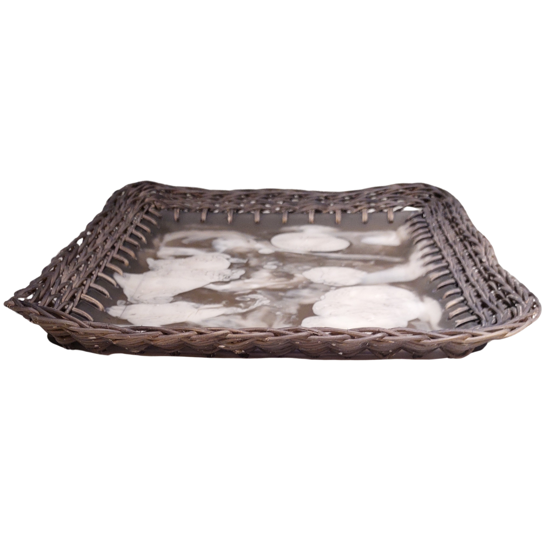 Serving Resin Tray With Rattan For Home & Kitchen Decor