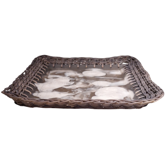 Serving Resin Tray With Rattan For Home & Kitchen Decor